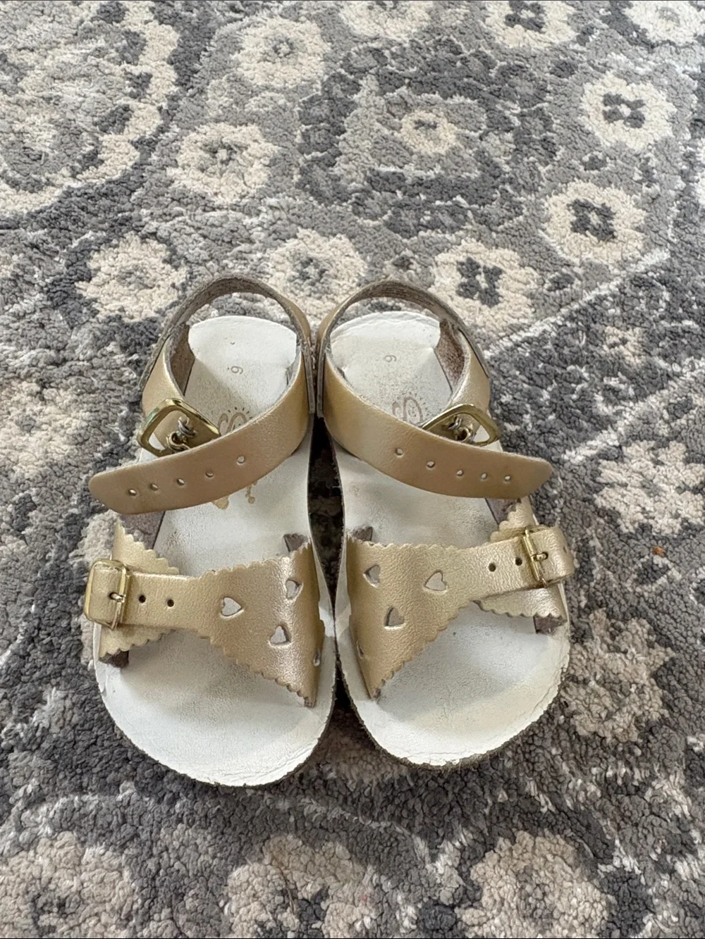 Girls Metallic Gold Heart Buckle Sandals